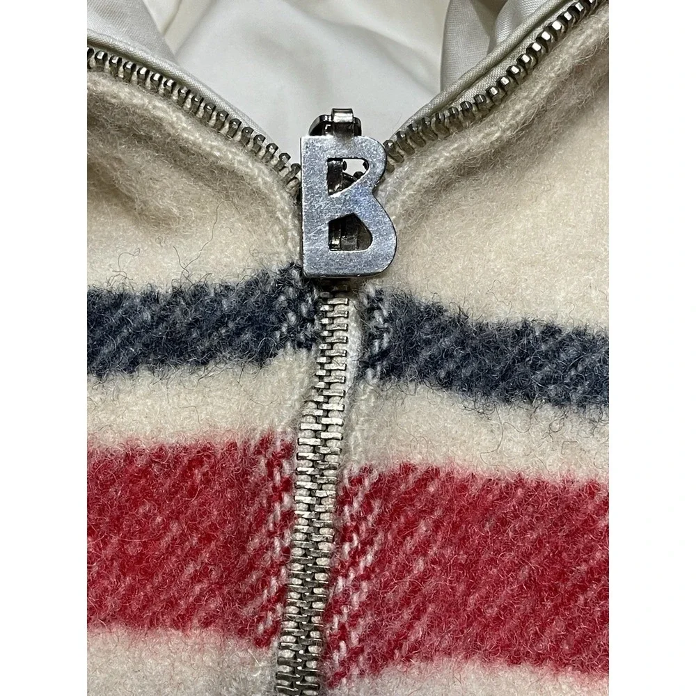 Vintage Bogner Reversible Puffer Jacket Plaid Wool Ivory Hooded Ski Bomber‎